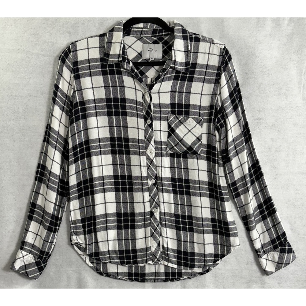 RAILS Women Hunter Flannel Long Sleeve Checker Shirt Sz M Black White 4a-18